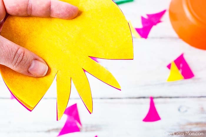 Tissue Paper petals being cut out.