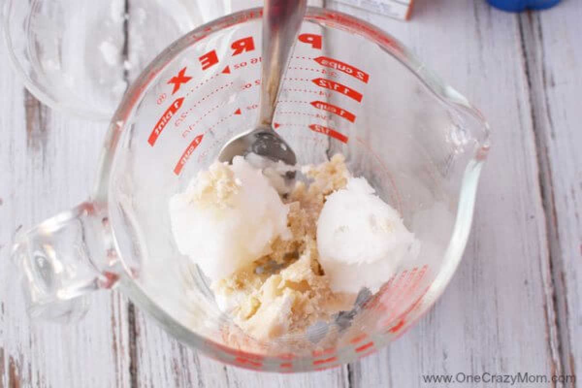 Shea butter and coconut in a bowl.