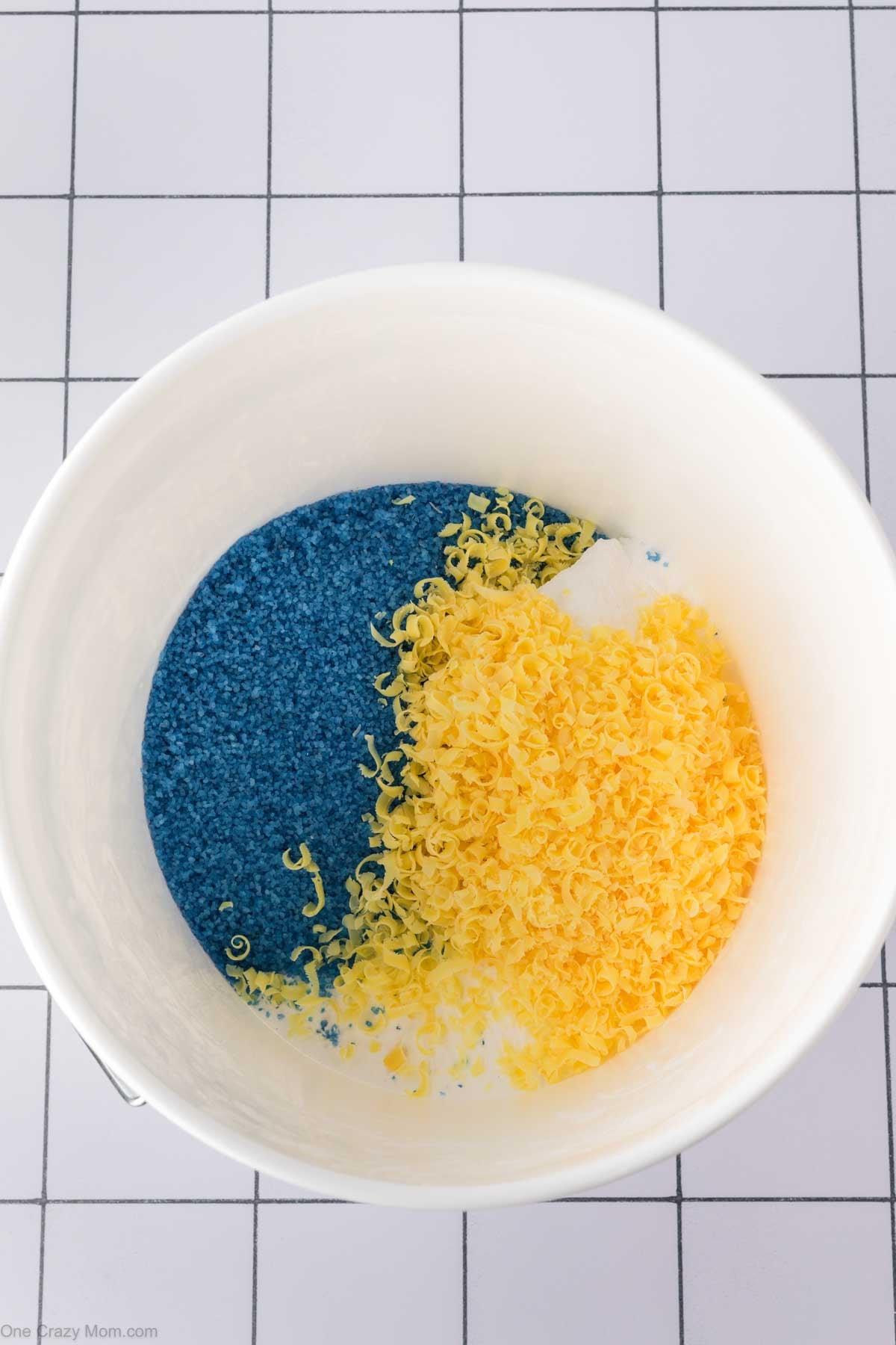 Container with grated soap and other ingredients.