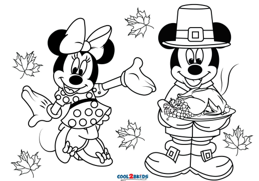 Mickey and Minnie playing with leaves printable.