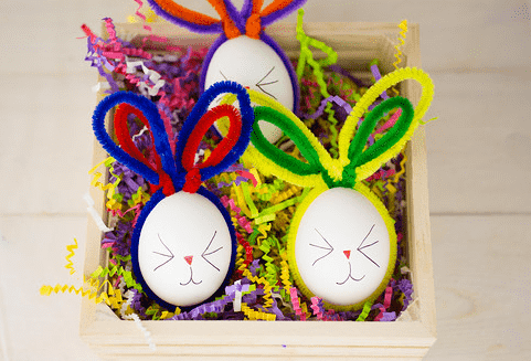 Pipe Cleaners around eggs for bunny years.