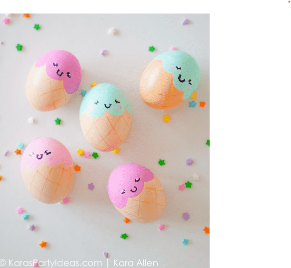 Ice Cream Cone easter eggs with sprinkles around it.