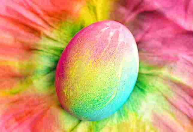 Tie Dye Easter Eggs on fabric.