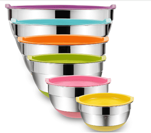 Mixing bowls with lids.