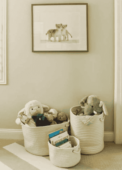 Baskets with stuffed animals.