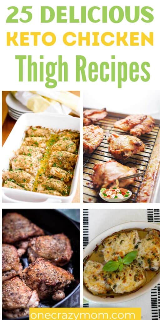 The entire family will absolutely love these Keto Chicken Thigh Recipes that are delicious and super-fast to prepare. 25 recipes for tasty keto chicken thighs that are inexpensive, flavor packed and easy to make. Recipes include boneless, boneless skinless and bone in options. Choose from baked chicken, instapot and more. #onecrazymom #ketochickenthighrecipes #ketorecipes