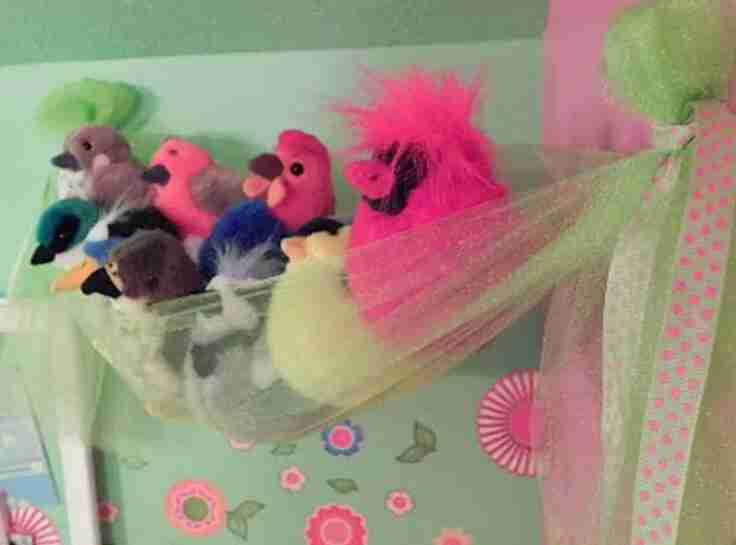 Tulle hanging storage.