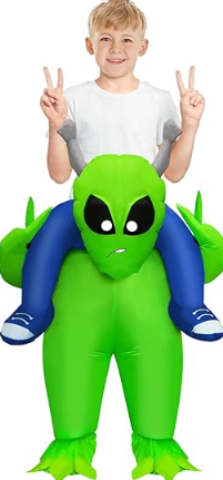 Alien costume inflatable on a child.