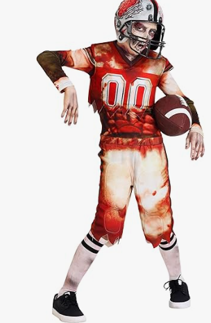 Zombine football player costume on a child.