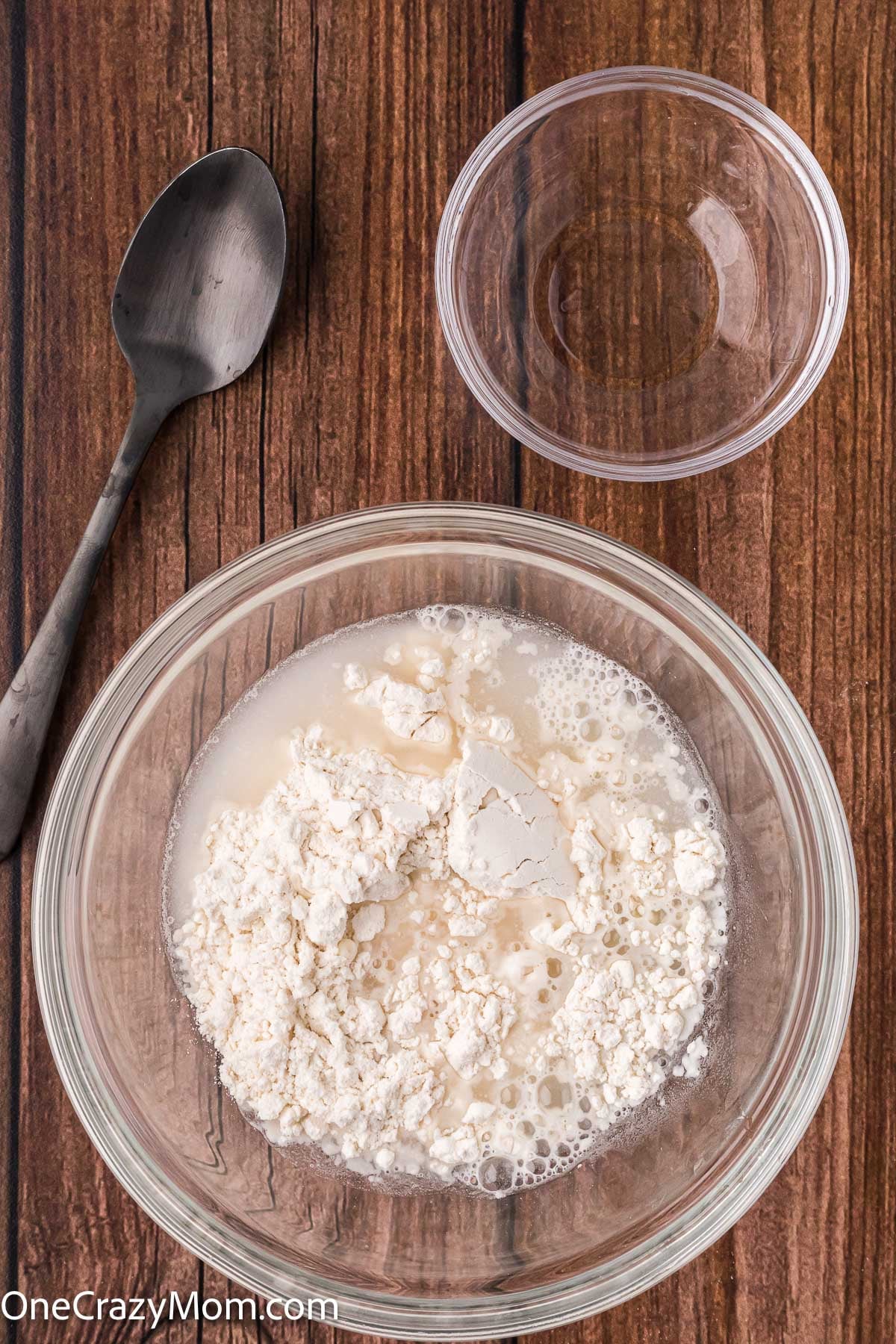 Flour and water combined in a bowl.