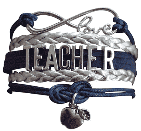 teacher bracelet in blue and silver.