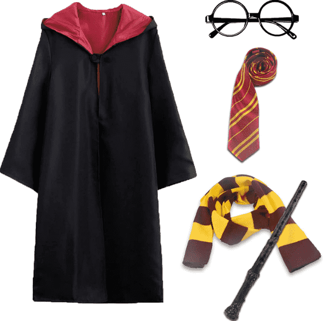 Harry Potter cape, tie, scarf and wand.