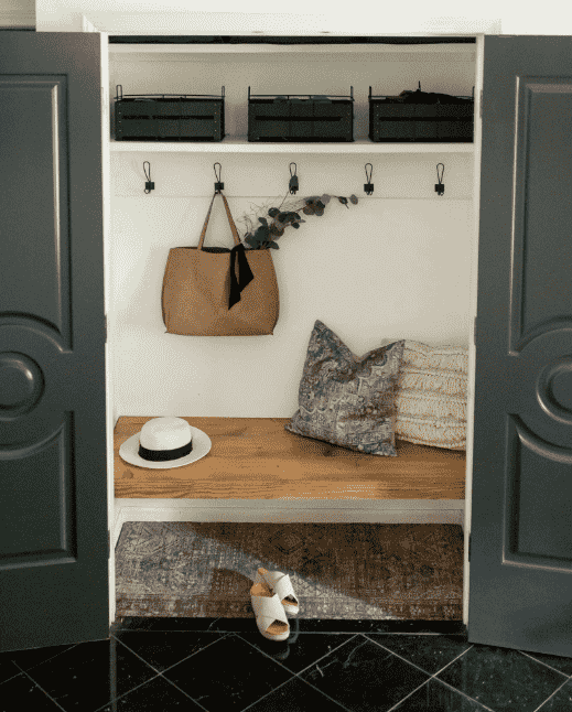 Custom bench in closet.