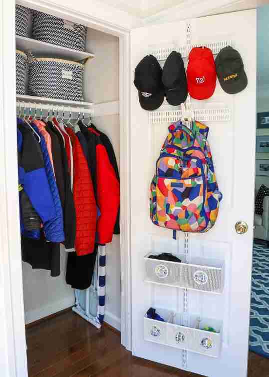 Closet door with hanging storage.