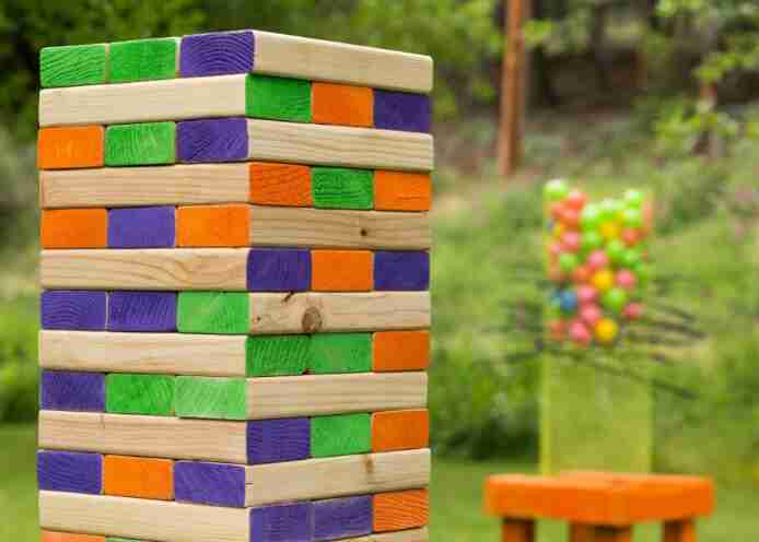 Colorful Jenga Game in the yard.