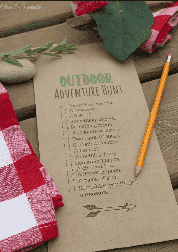Scavenger Hunt List on a paper bag.