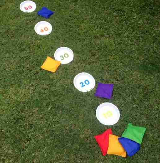 Bean bag toss in the yard.