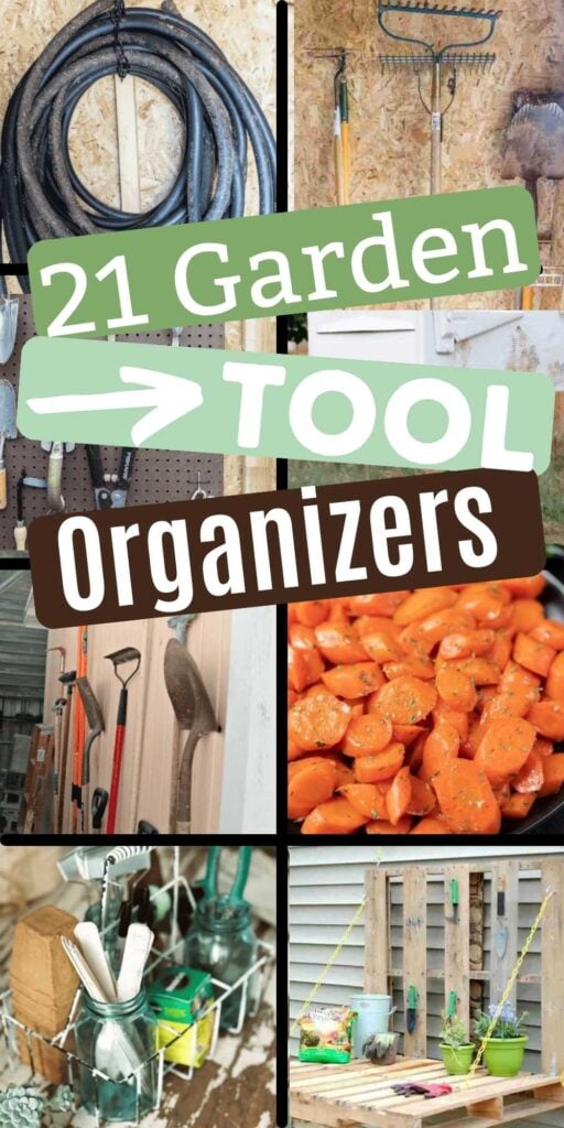 Get your garden tools in order with these frugal and easy garden tool organizers. 21 clever garden tool organization ideas that will keep your tools stored nicely. Inexpensive DIY ideas that include pallets, pvc pipes, carts and more for spaces in the garage and shed. #oncecrazymom #gardentoolorganizer