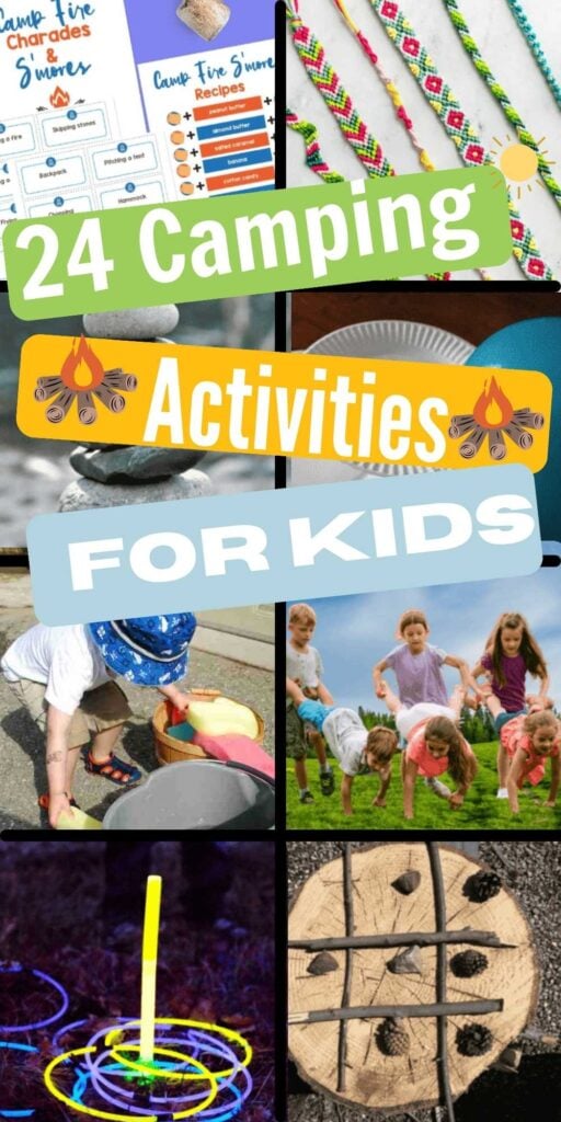 The best camp activities for kids. 24 fun ideas that the entire family will enjoy including scavenger hunts, free printables, nature walks, crafts. games and more. 24 kids camping activities sure to be a ton of fun. #onecrazymom #campingactivitiesforkids #kidscampingactivities