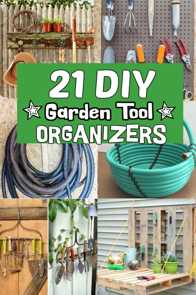 Get your garden tools in order with these frugal and easy garden tool organizers. 21 creative garden tool organization ideas that will keep your tools stored nicely. Inexpensive DIY ideas that include pallets, pvc pipes, carts and more for small spaces in the garage and shed. #oncecrazymom #gardentoolorganizer