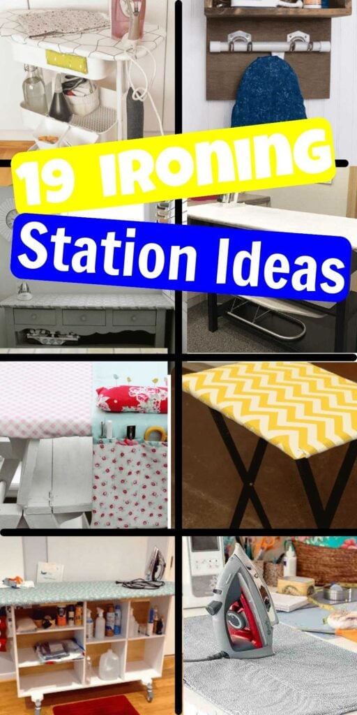 The best ironing station ideas to make the most of your space. 19 laundry room ironing board ideas for an easy storage solution. DIY ideas that include rolling, wall mounted and more. #onecrazymom #ironingstationideas #laundryroomironingboardideas