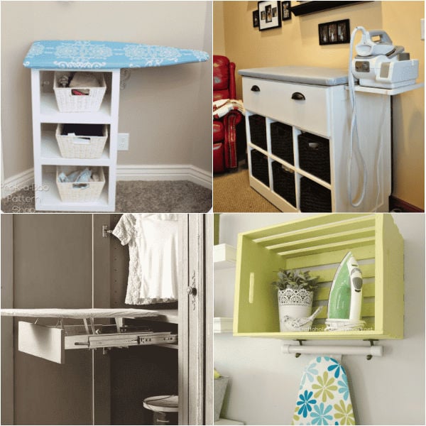 The best ironing station ideas to make the most of a small space. 19 laundry room ironing board ideas for the best storage solution. DIY ideas that include rolling, wall mounted and more options. #onecrazymom #ironingstationideas #laundryroomironingboardideas