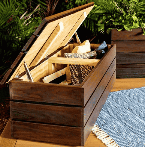Garden bench with supplies.
