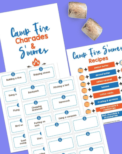 Charades print out for camping.