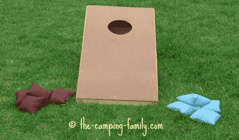 Cornhole in the yard set up.