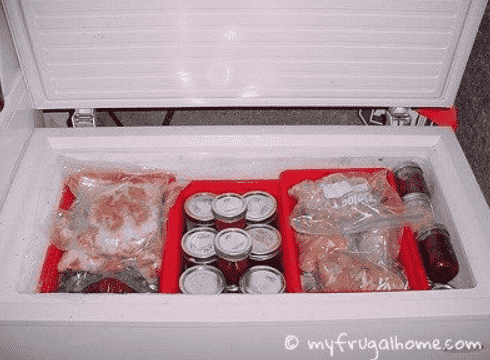 Freezer with bins.