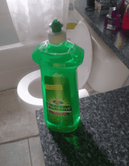 Dawn dish soap in bathroom.