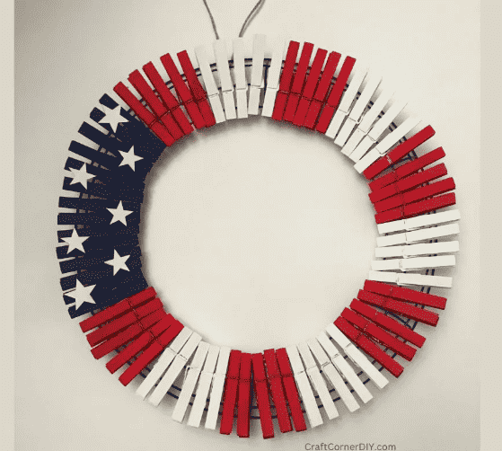 Clothespin wreath with red, white and blue.