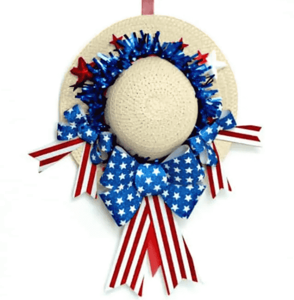 Hat decorated with ribbon.