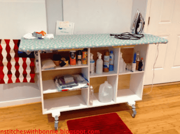 Rolling laundry cart with supplies.