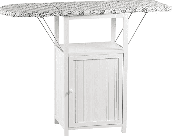 Ironing board with storage cabinet.