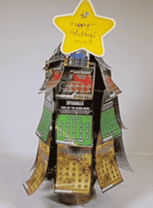 Tree made out of lottery tickets.