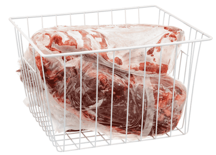 Basket with frozen meat.