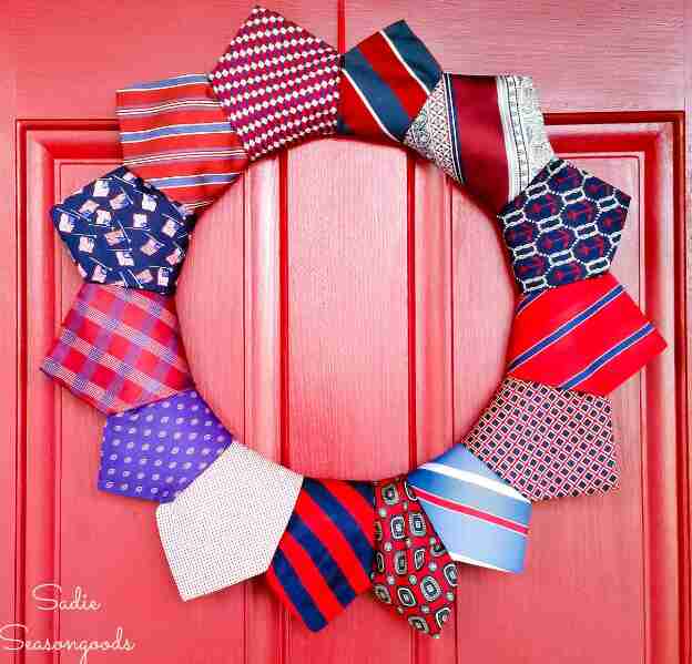 Wreath made out of patriotic neckties.