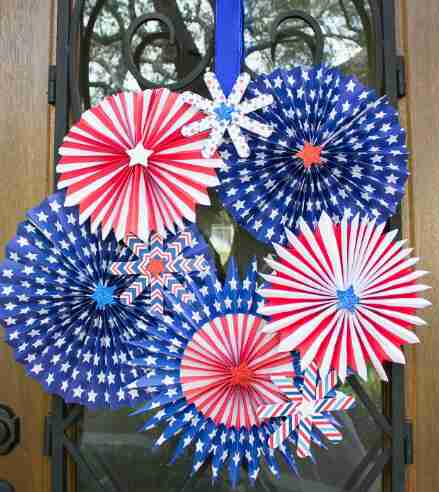 Patriotic fireworks wreath in festive colors.