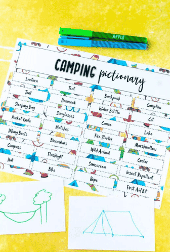 camping Pictionary print out.