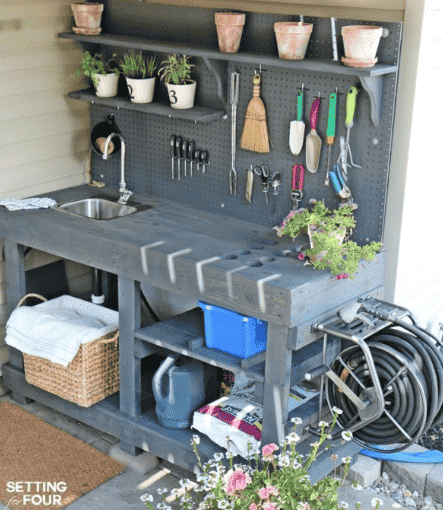 Potting bench with sink.