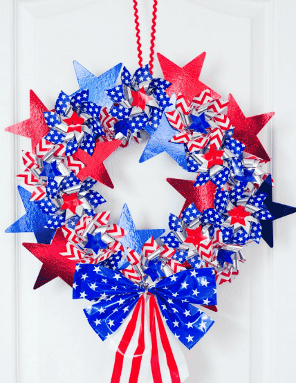 Pinwheel wreath with stars.