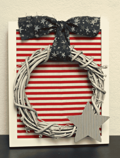 Patriotic wreath on frame.