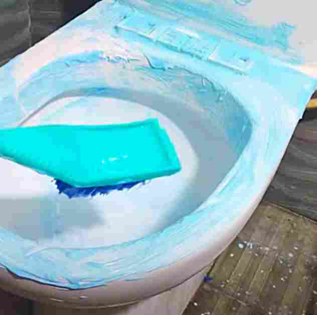 Toothpaste on toilet seat with brush.