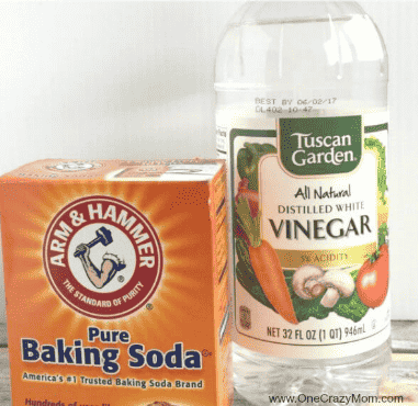 Baking soda and vinegar on the counter.