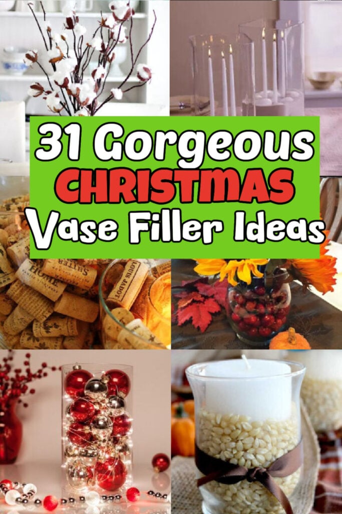 Step up your holiday decor game with these stunning 31 Christmas vase filler ideas. Get ready to transform your home into a winter wonderland with these filling vases ideas with lights, water beads, pine cones, water, jingle bells, ornaments and more. These simple ideas include apothecary jars, dollar store vases, farmhouse ideas and much more for the easiest decor. #onecrazymom #christmasvasefillerideas #christmasdecoratingideas