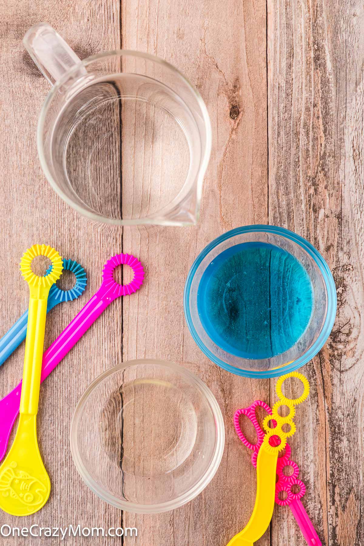 Supplies for bubble solution - vegetable oil, wish washing liquid.
