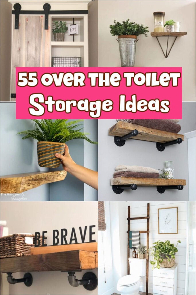 Make additional storage with these easy and budget friendly over the toilet storage ideas. 55 diy over the toilet storage ideas that will give you more space in your bathroom. These are the best over the toilet storage ideas for small spaces including farmhouse ideas, extra shelving and more. #onecrazymom #overthetoiletstorageideas #diyoverthetoiletstorageideas
