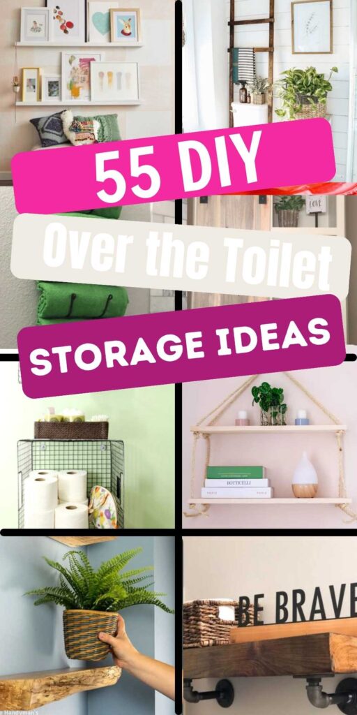 Make additional storage with these easy and frugal over the toilet storage ideas. 55 diy over the toilet storage ideas that will give you more space in your bathroom. These are the best over the toilet storage ideas for small spaces including farmhouse ideas, extra shelving and more. #onecrazymom #overthetoiletstorageideas #diyoverthetoiletstorageideas