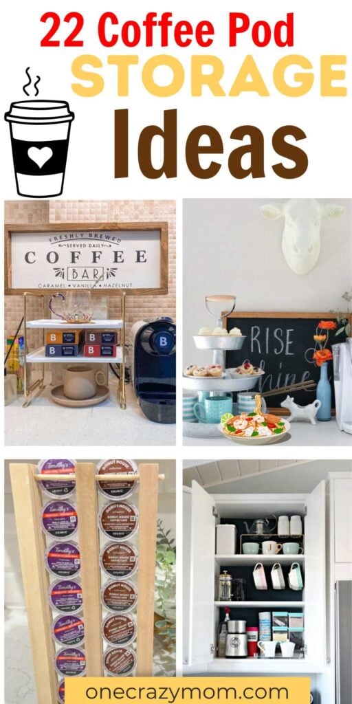 22 Coffee Pod Storage ideas to organize your counter space. From cute countertop displays to compact drawer storage solutions, these easy ideas are perfect for Keurig K-Cups, Nespresso and more. Try these DIY Dollar Tree and DIY Farmhouse ideas to organize your coffee pods. #onecrazymom #coffeepodstorage #coffeepodstorageideas